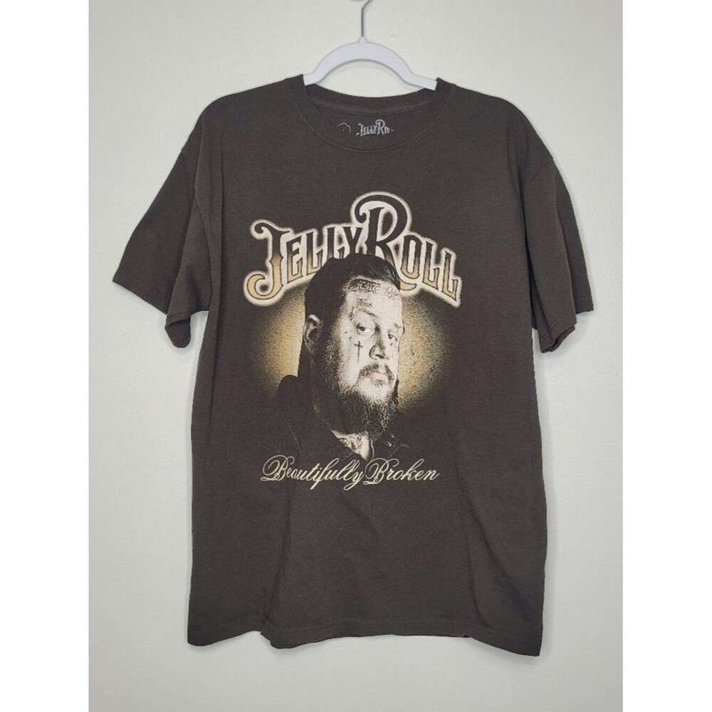Jelly Roll Beautifully Brocken brown music band shirt size large